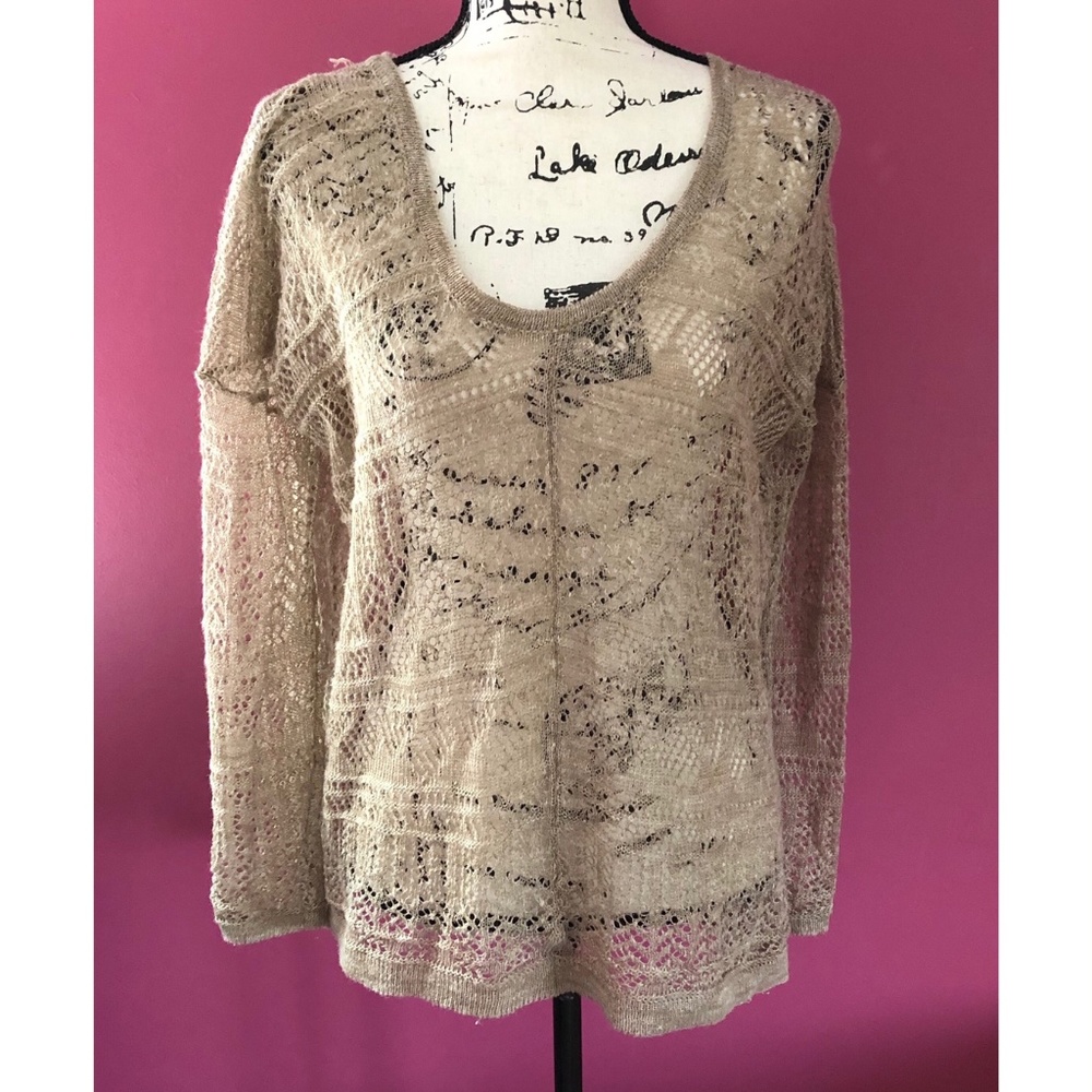 Free People Boho Open Knit Crochet Sweater